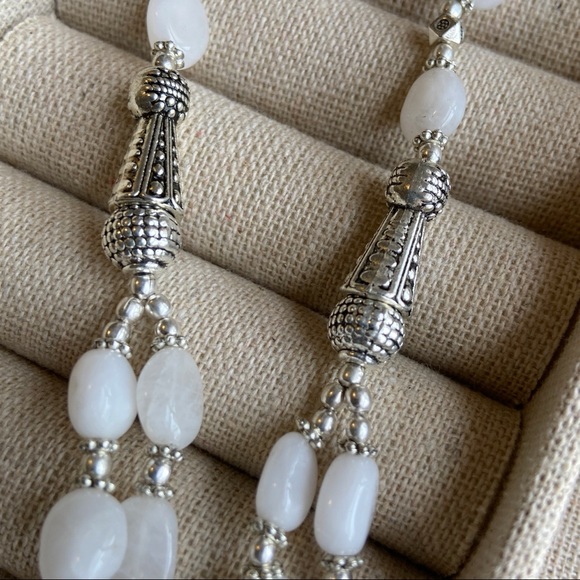 Double string layered Opals sterling silver statement long necklace - Picture 5 of 11